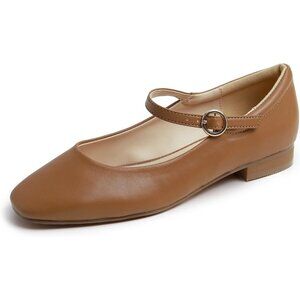 Feversole Women's Maryjane Camel Vegan Leather Synthetic Square Toe Flats